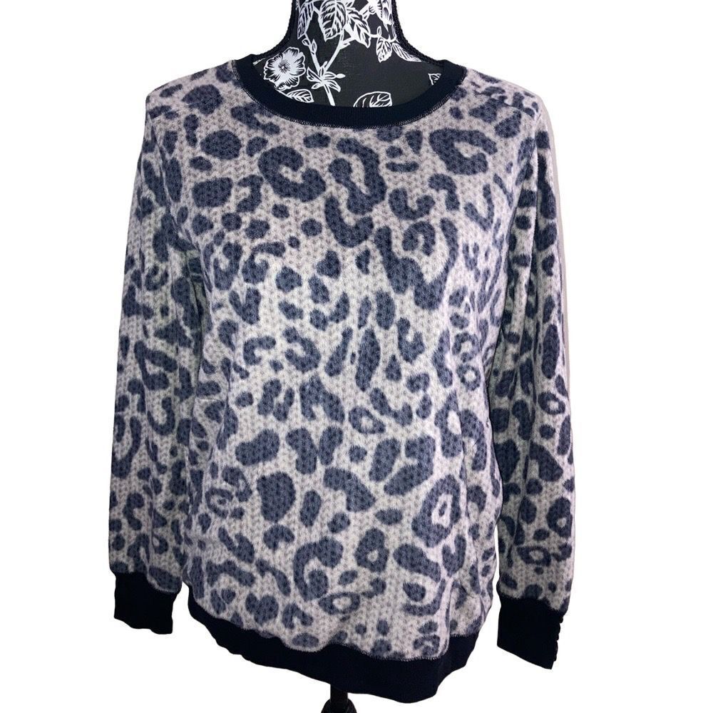 Simply Vera Leopard Sweater Cheetah Animal Print Soft Pajamas Sleep Loungewear